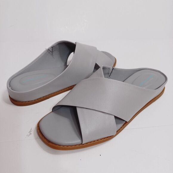 Martha Stewart Easy~Spirit Seolive light Grey Leather Sandals Women's Size 7M - Picture 1 of 10